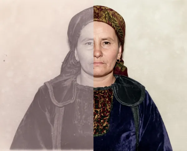 Before-and-after AI photo restoration sample (model V6)