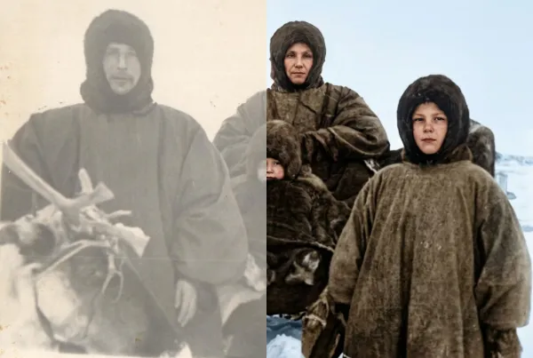 Before-and-after AI photo restoration sample (model V6)