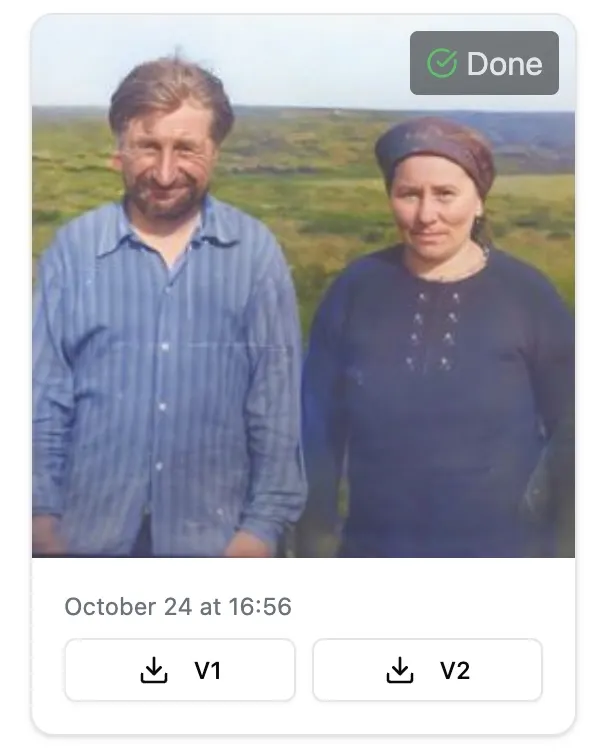 AI colorization of an old black and white photo with natural realistic colors